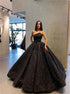 Black Ball Gown Sequin Strapless Pleats Prom Dress LBQ4021